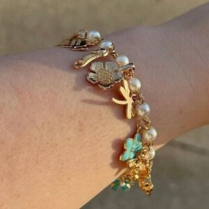 Whimsical Garden Charm Bracelet | Gold Floral & Butterfly Bracelet with Pearls |